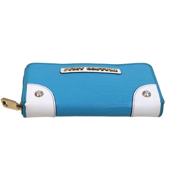 JUICY COUTURE BABY BLUE WHITE GENUINE LEATHER ID CARD ZIP AROUND WALLET CLUTCH - Picture 4 of 11